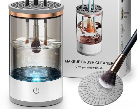 Quick Portable Makeup Brush Cleaner, Rotating,Electric, Automatic, for All Types of Makeup Brushes Blush Foundation Cleansing Cosmetic Silicone Handle Storage