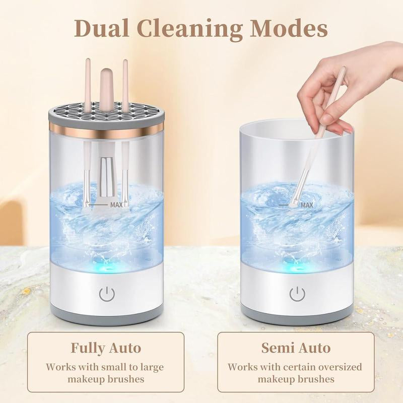 Quick Portable Makeup Brush Cleaner, Rotating,Electric, Automatic, for All Types of Makeup Brushes Blush Foundation Cleansing Cosmetic Silicone Handle Storage
