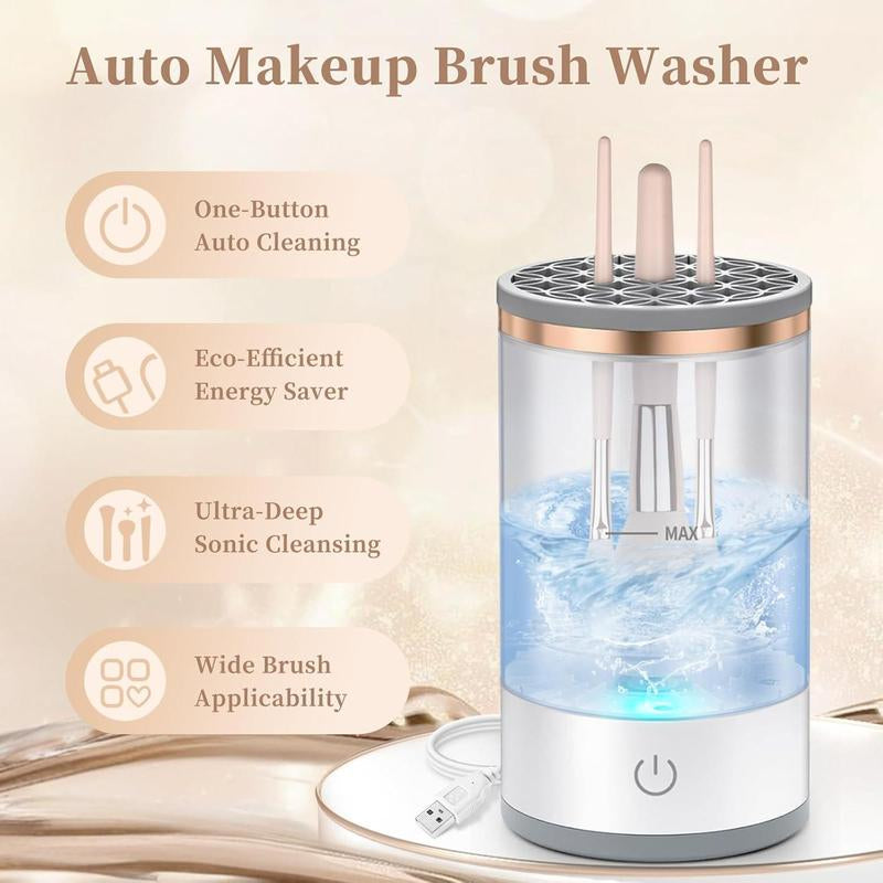Quick Portable Makeup Brush Cleaner, Rotating,Electric, Automatic, for All Types of Makeup Brushes Blush Foundation Cleansing Cosmetic Silicone Handle Storage