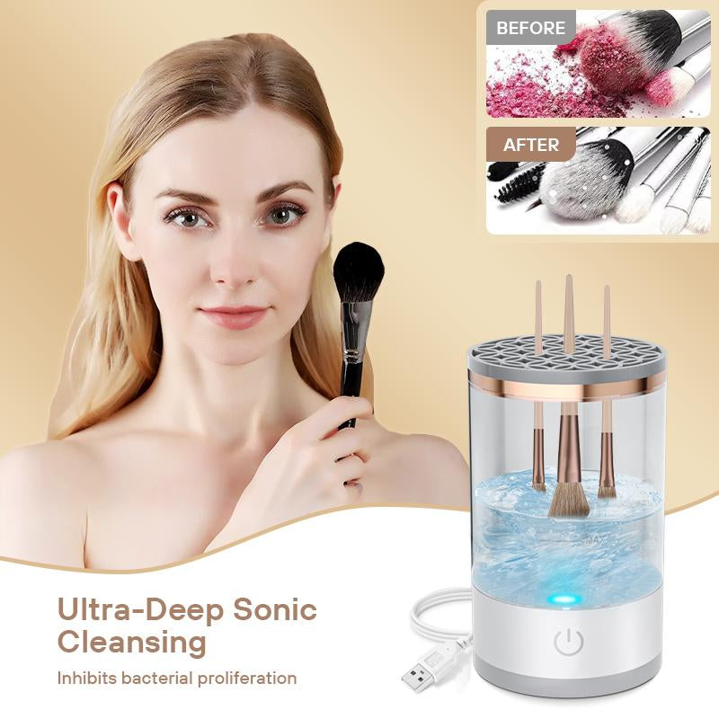 Quick Portable Makeup Brush Cleaner, Rotating,Electric, Automatic, for All Types of Makeup Brushes Blush Foundation Cleansing Cosmetic Silicone Handle Storage