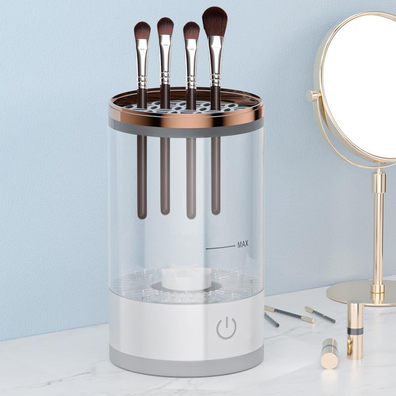 Quick Portable Makeup Brush Cleaner, Rotating,Electric, Automatic, for All Types of Makeup Brushes Blush Foundation Cleansing Cosmetic Silicone Handle Storage