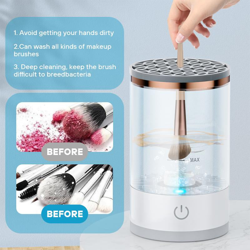 Quick Portable Makeup Brush Cleaner, Rotating,Electric, Automatic, for All Types of Makeup Brushes Blush Foundation Cleansing Cosmetic Silicone Handle Storage